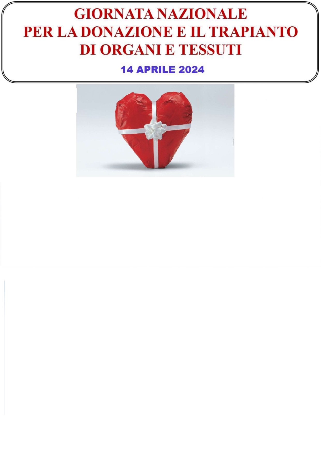 14 aprile 2024: Giornata Nazionale per la Donazione e il Trapianto di ...